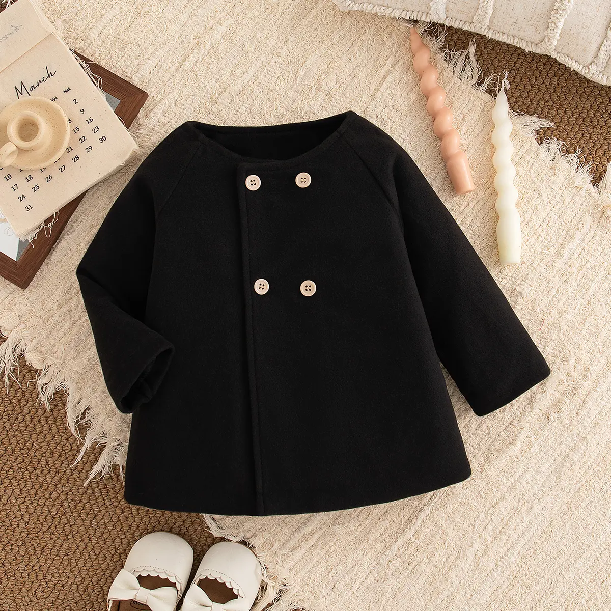 Costumes For Girls Autumn New Long Sleeved Baby Clothing Solid Color Button Round Neck Cardigan Baby Jacket