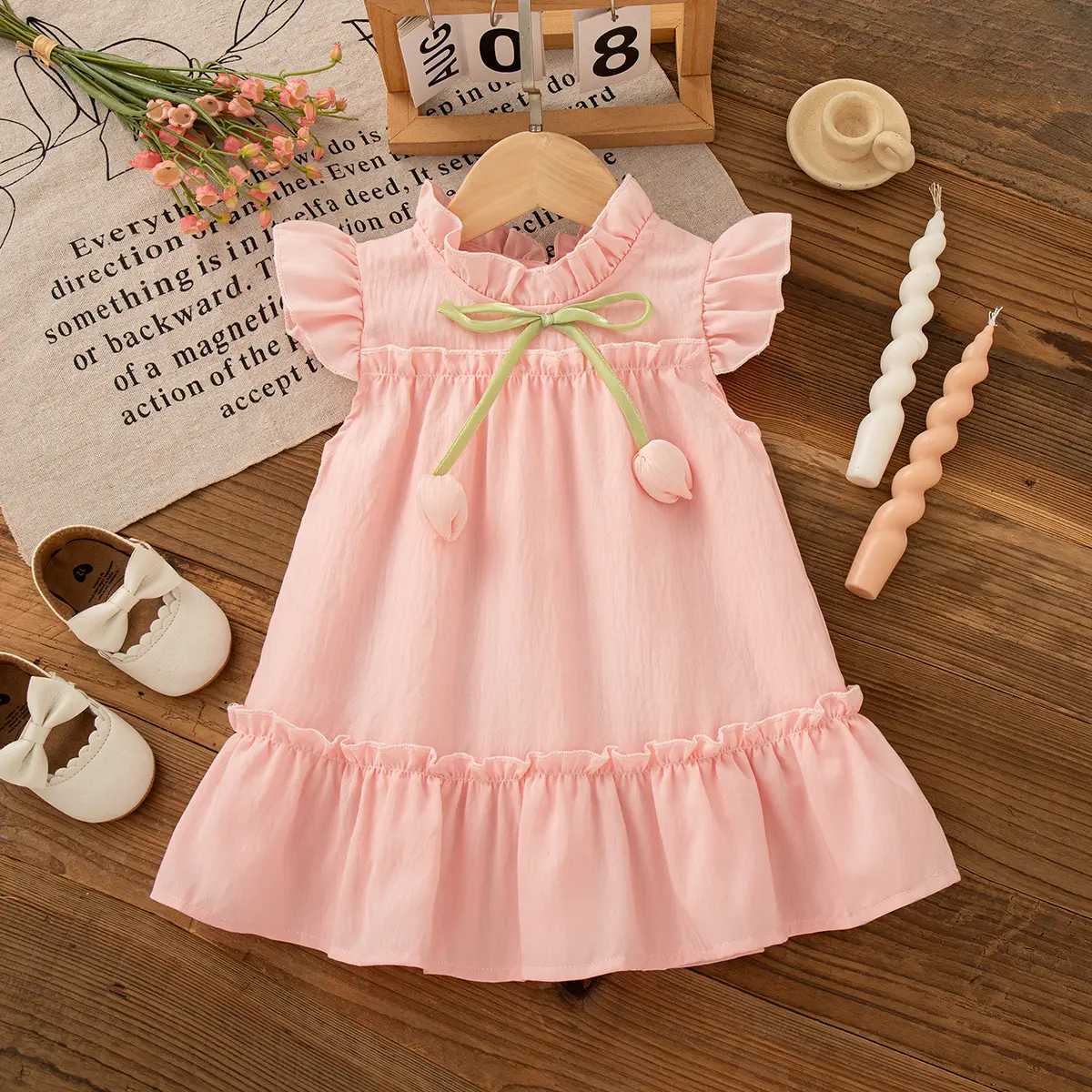 Summer Baby Girl Dresses New Sleeveless Ruffle Solid Color Baby Clothing Sweet Bow Ruffle Costumes For Girls