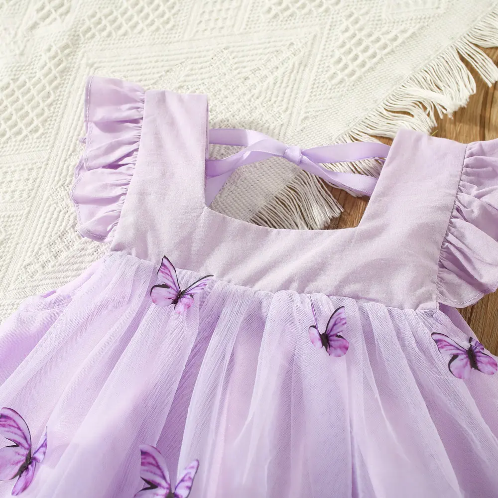 Summer girls suspender dress children's three-dimensional butterfly embroidery solid color sweet sleeveless dress