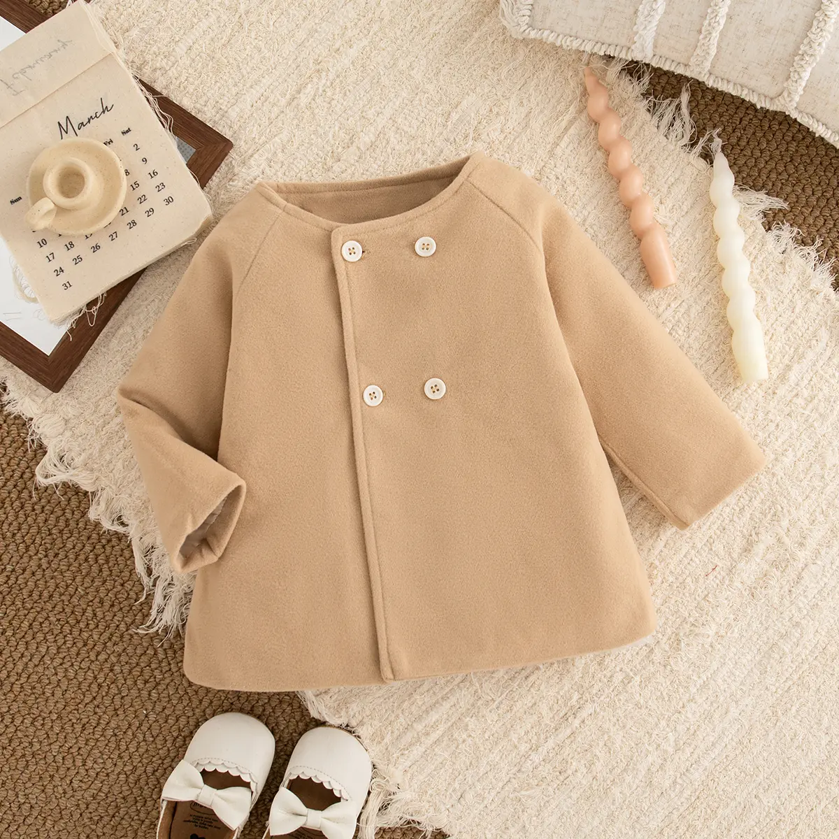 Costumes For Girls Autumn New Long Sleeved Baby Clothing Solid Color Button Round Neck Cardigan Baby Jacket