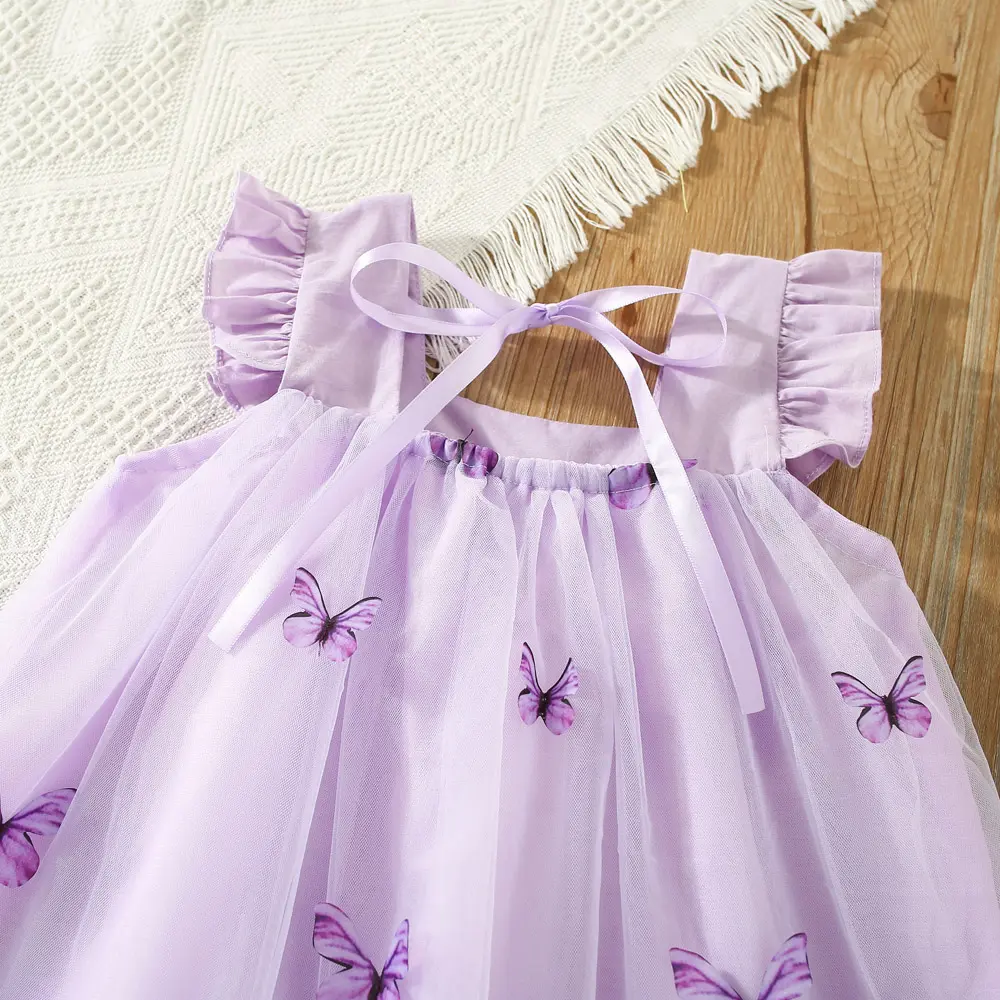 Summer girls suspender dress children's three-dimensional butterfly embroidery solid color sweet sleeveless dress