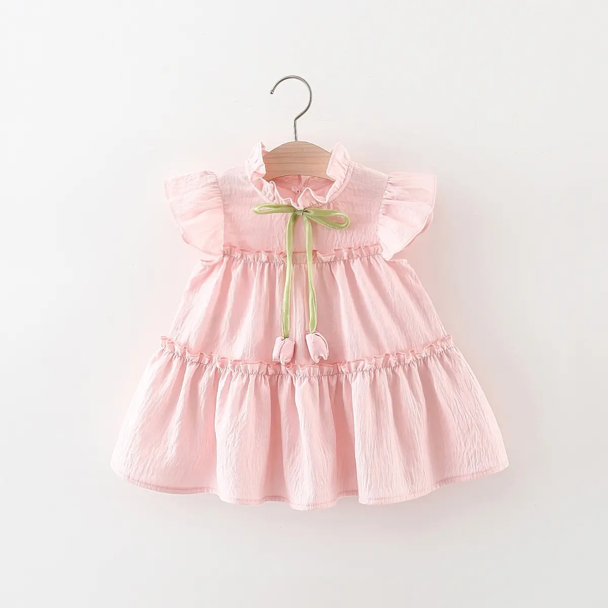 Baby Clothing Summer New Sleeveless Ruffle Girl Dresses Pink Sweet Flower Bud Bow Ruffle Edge Birthday Dress Baby