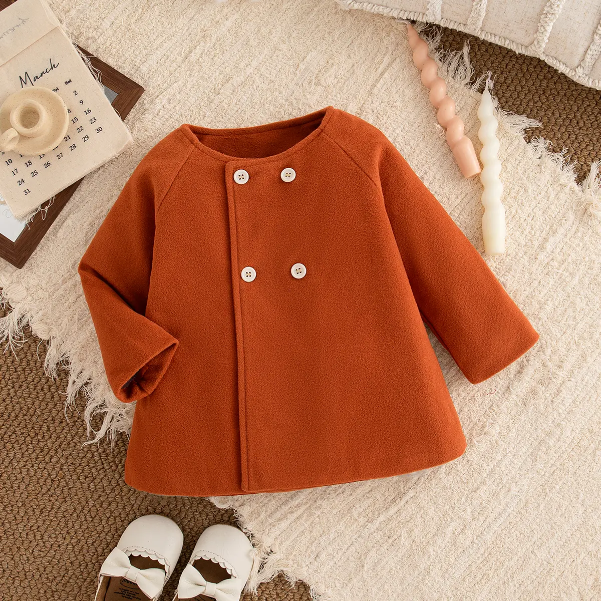 Costumes For Girls Autumn New Long Sleeved Baby Clothing Solid Color Button Round Neck Cardigan Baby Jacket