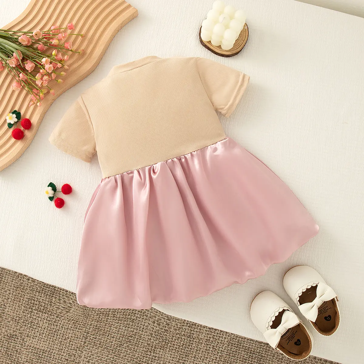 Summer Baby Girl Clothing New Short Sleeved Sweet Girls Dress Imitation Of Two Pieces Solid Color Cherries Baby Dress