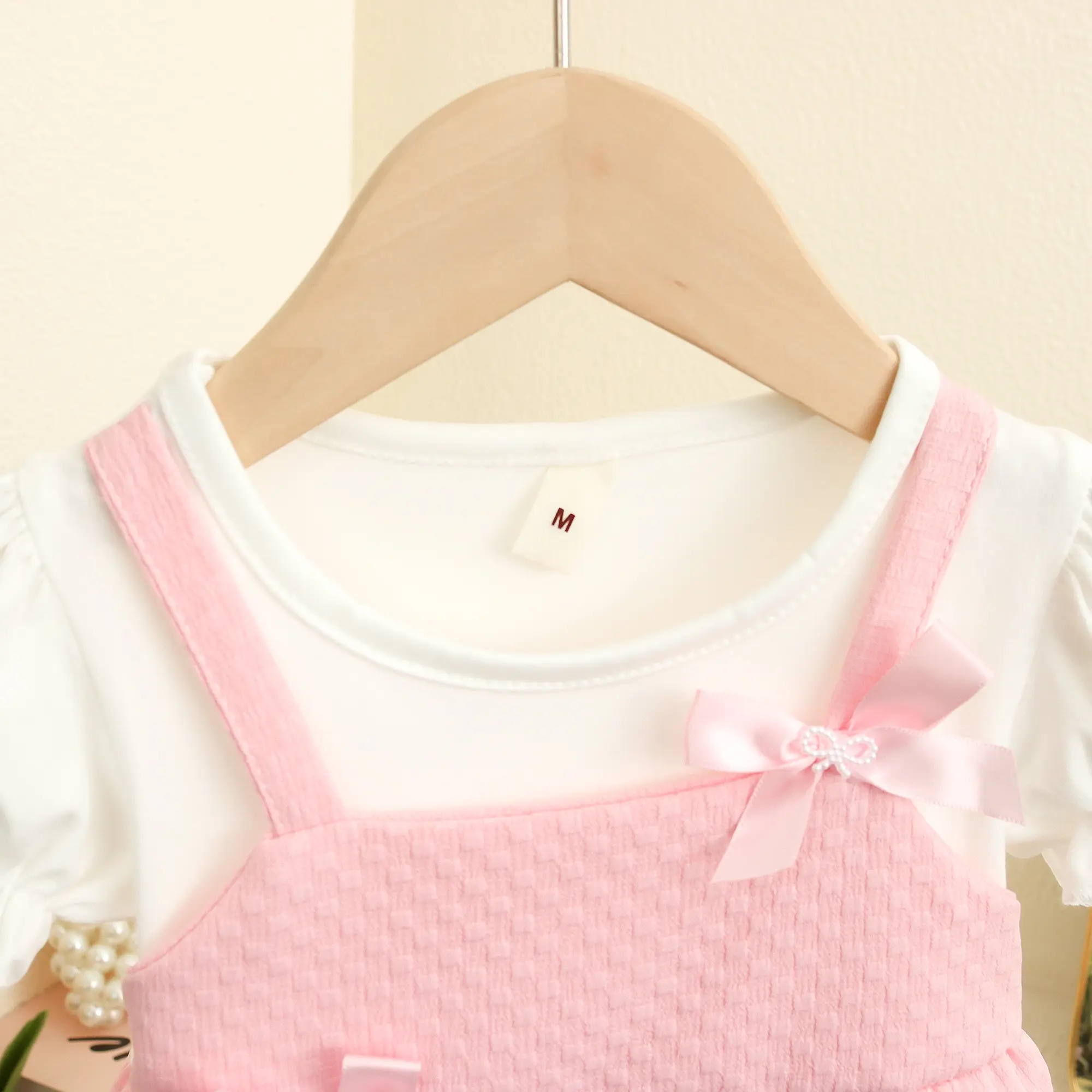 Summer Baby Girl Dresses New Short Sleeved Sweet Toddler Dress Solid Color Bow Plaid Imitation Two Pieces Clothes Baby