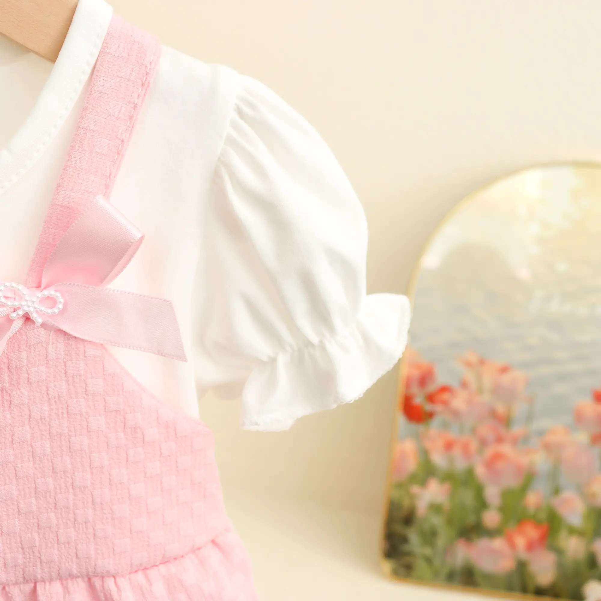 Summer Baby Girl Dresses New Short Sleeved Sweet Toddler Dress Solid Color Bow Plaid Imitation Two Pieces Clothes Baby