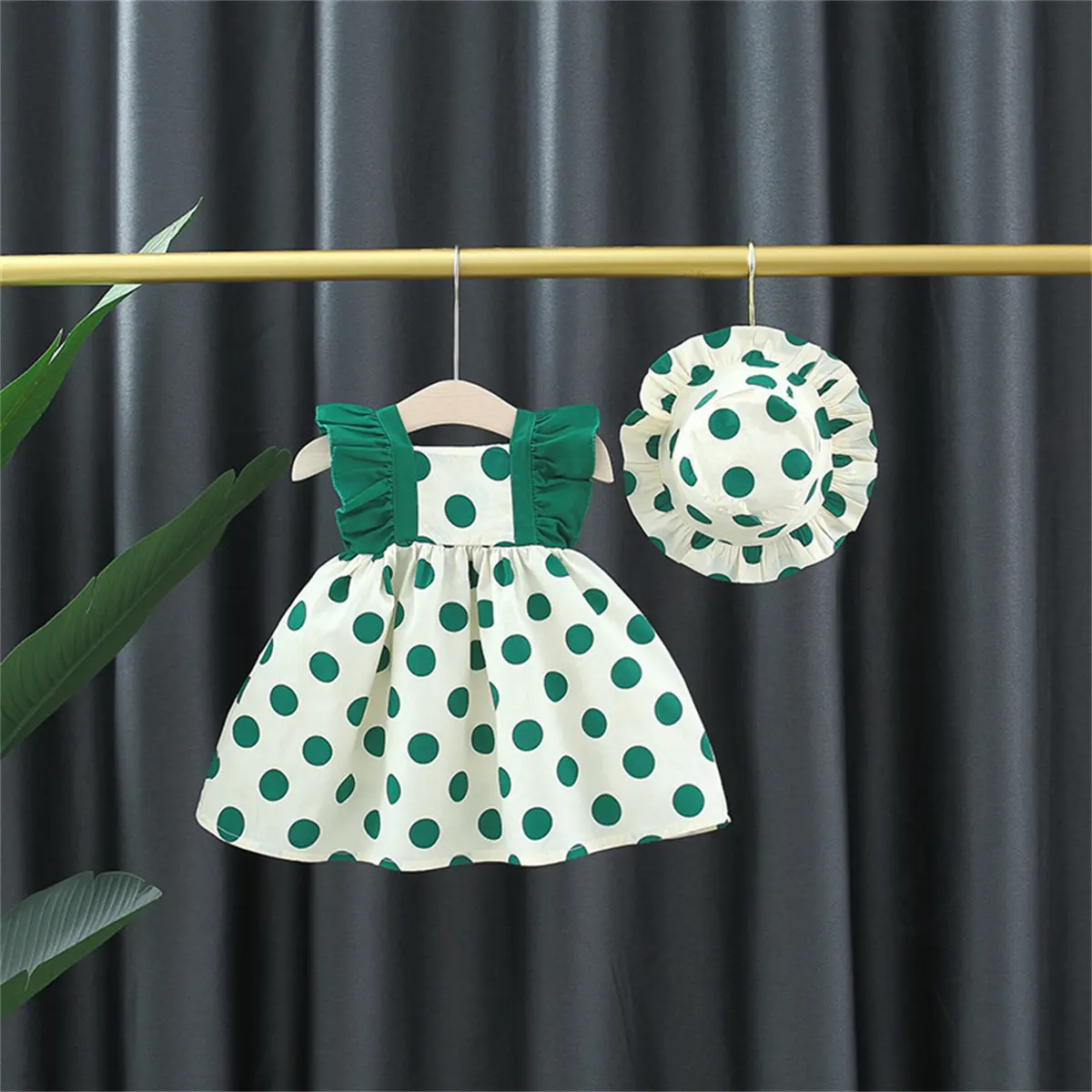 2-Piece Baby Girl Summer Outfit+Hat Baby Dot Print Lace Cotton Sleeveless Daily Dress Children'S Soft Clothes