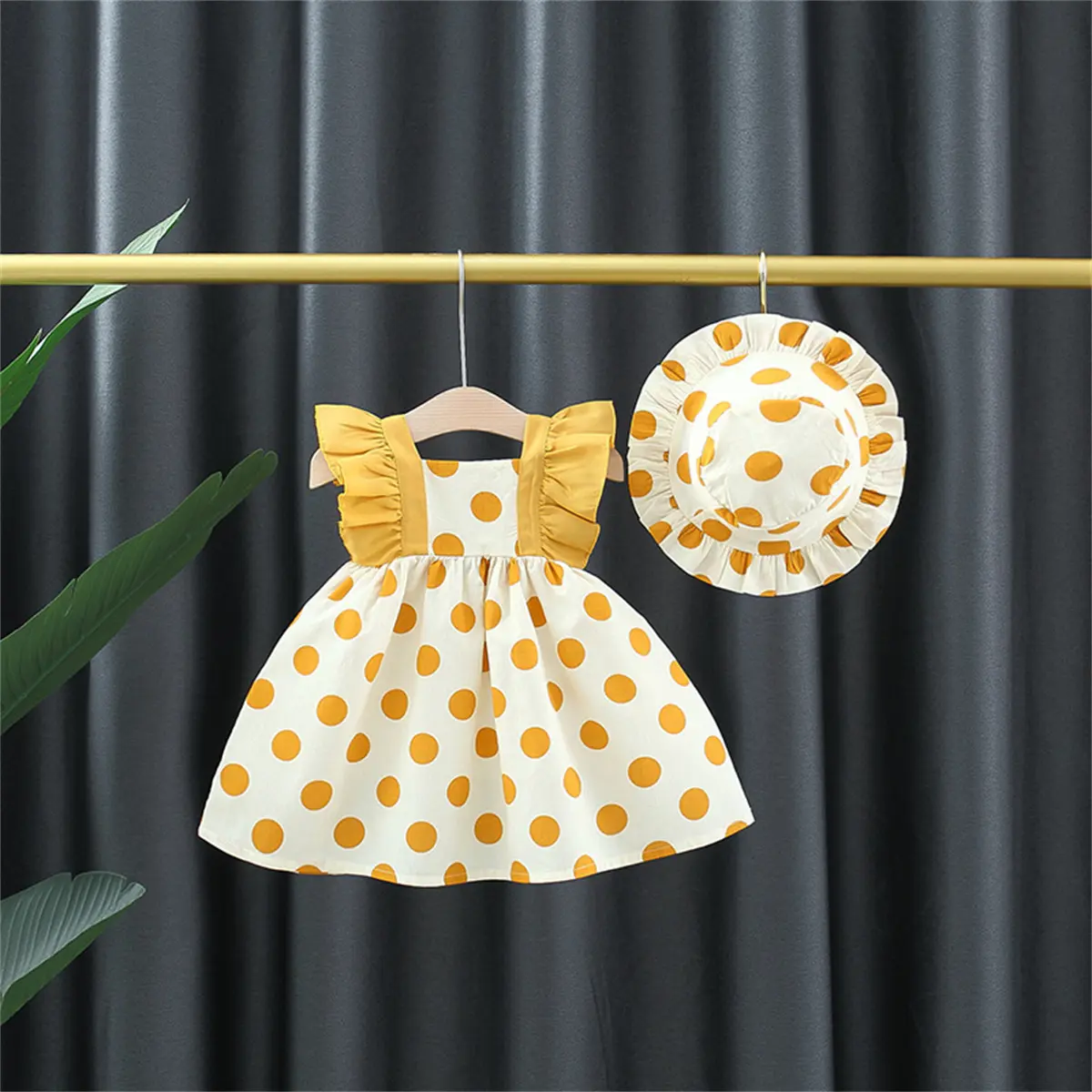 2-Piece Baby Girl Summer Outfit+Hat Baby Dot Print Lace Cotton Sleeveless Daily Dress Children'S Soft Clothes