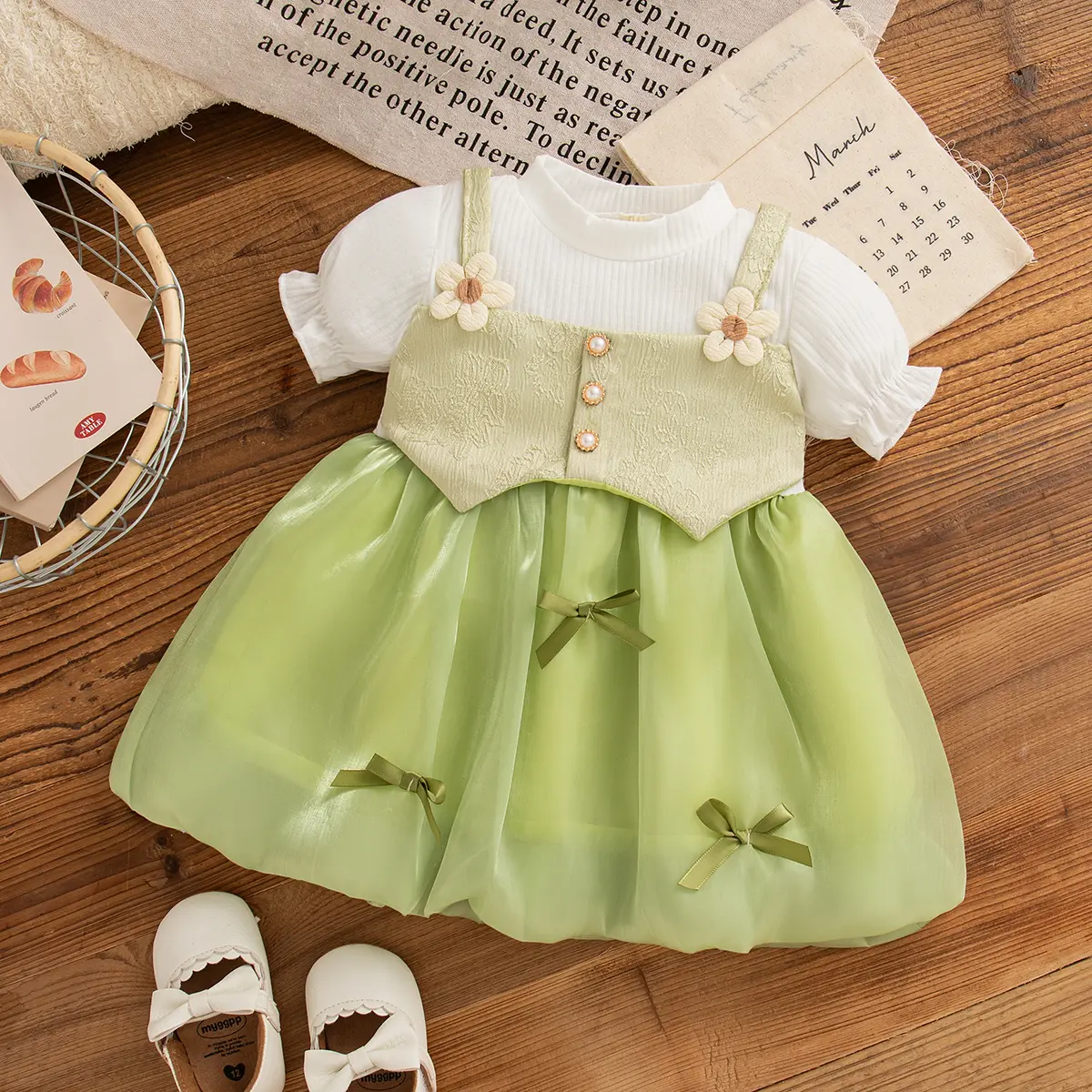 Toddler Dress Summer New Short Sleeved Baby Girl Dress Imitation Of Two Pieces Sweet Bow 3d Flower Girl Clothing