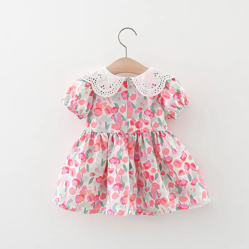 Summer 2-piece/set girl's dress bag baby girl lace large lapel graffiti flower print dress all over the body