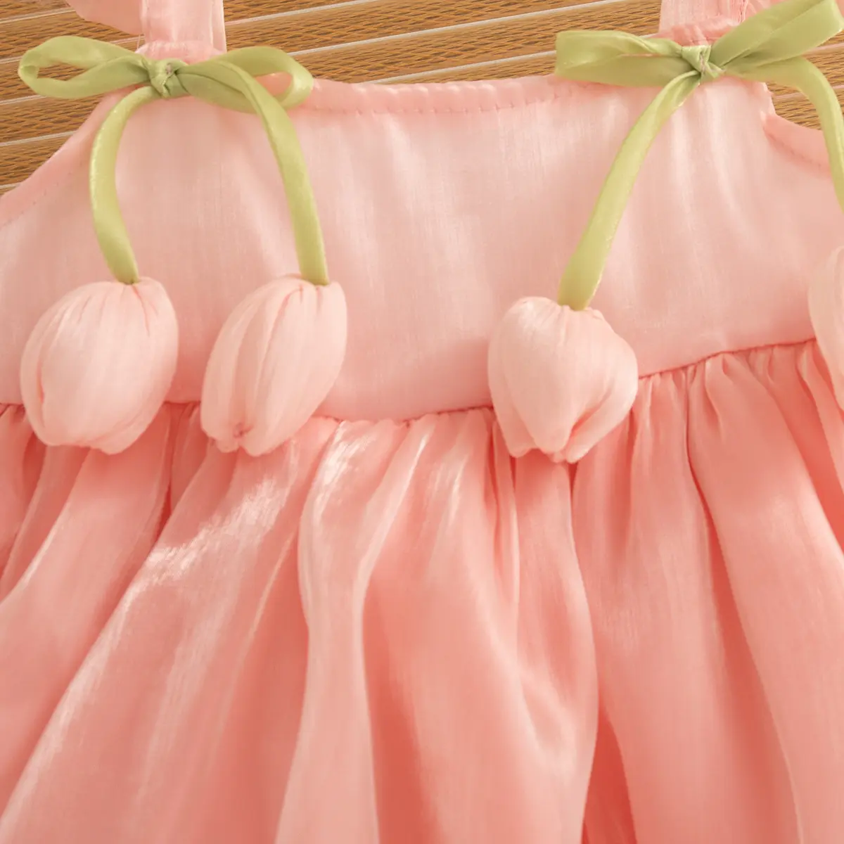 Baby Girl Dresses Summer Sleeveless Ruffle Edge Baby Clothes Imitation Satin Solid Color Flower Bud Bow Girls Dress