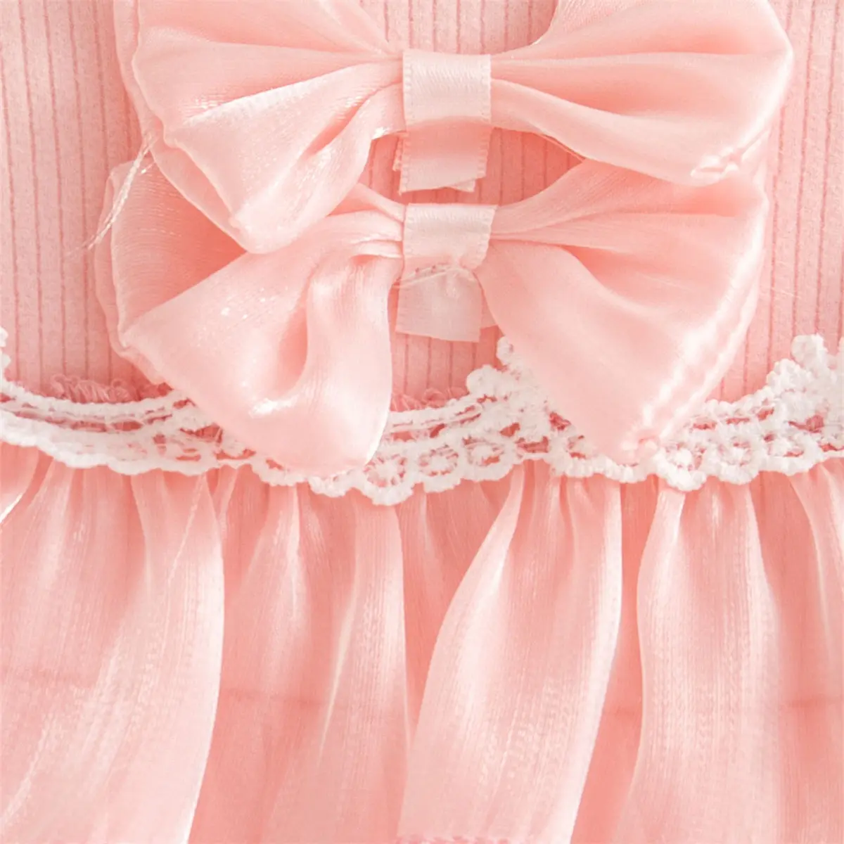 Baby Clothing Autumn New Long Sleeved Girls Dress Solid Color Imitation Satin Sweet Bow Lace Edge Baby Dresses