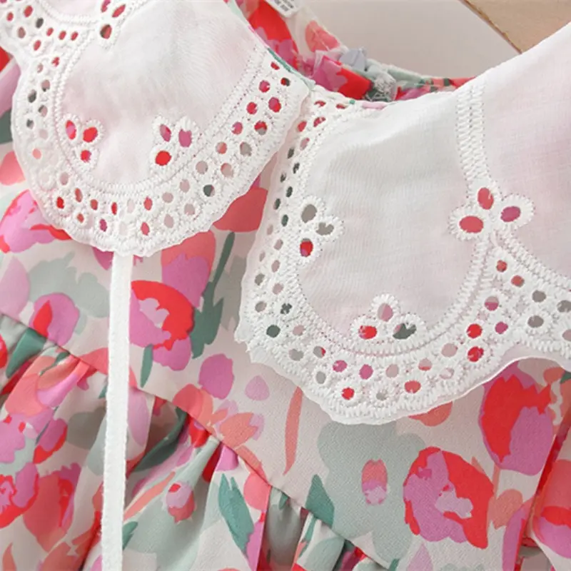 Summer 2-piece/set girl's dress bag baby girl lace large lapel graffiti flower print dress all over the body