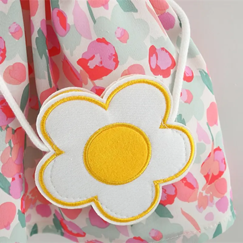 Summer 2-piece/set girl's dress bag baby girl lace large lapel graffiti flower print dress all over the body