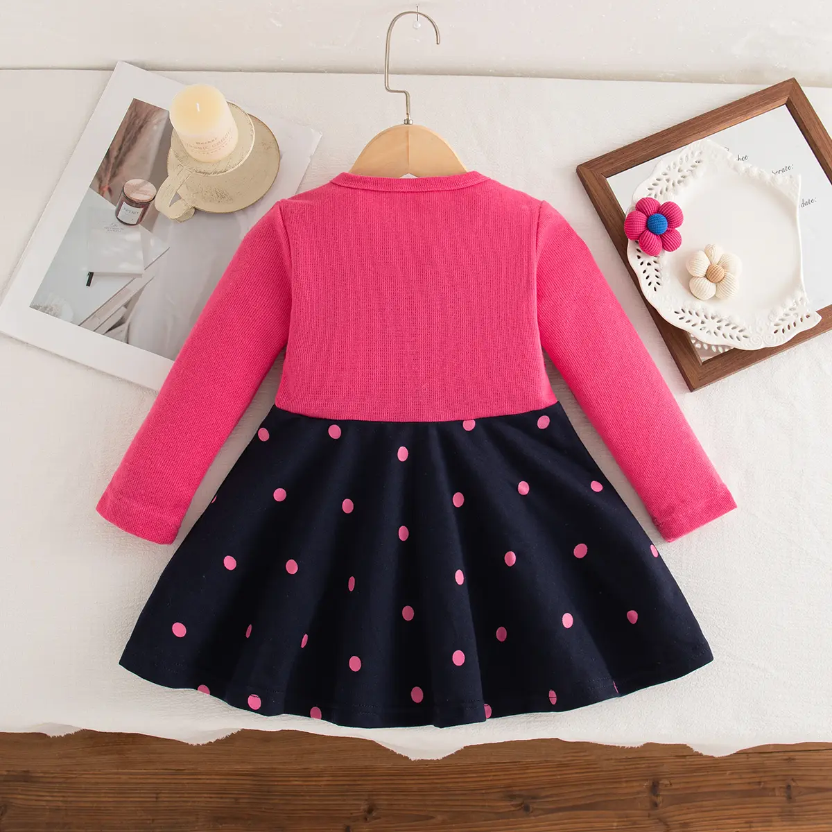 Casual Dresses For Girls Autumn New Long Sleeved Baby Dresses Polka Dot Print Imitates Two 3d Flowers Girl Clothes