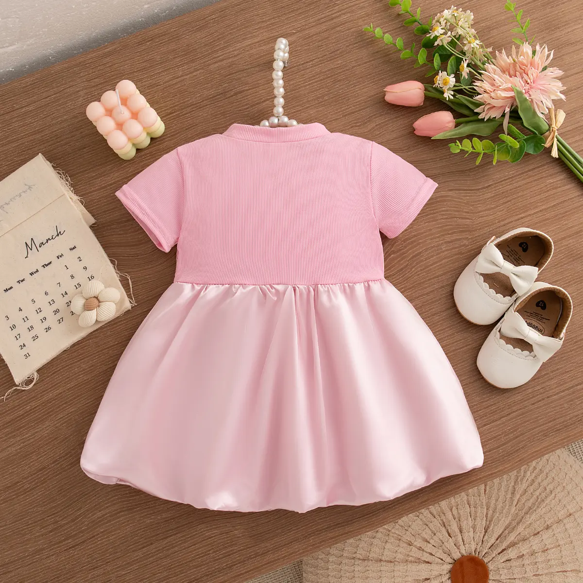Baby Girl Dress Summer New Short Sleeved Toddler Dress Imitation Satin 3d Flower Imitation Of Two Pieces Girl Clothes
