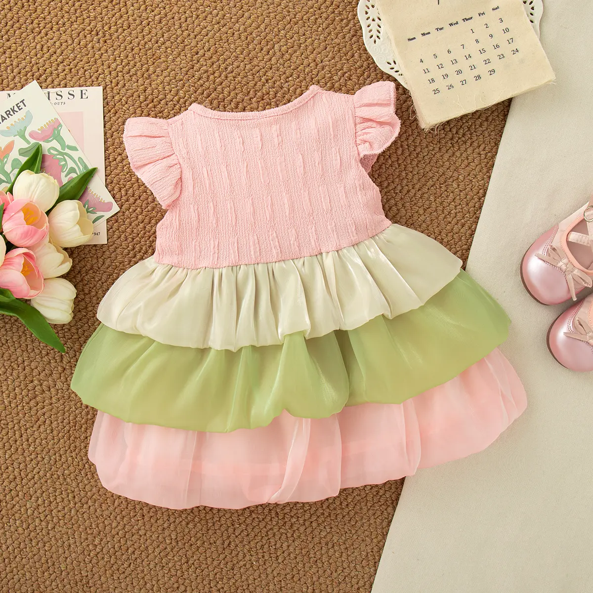 Birthday Dress Baby Girl Summer New Sleeveless Toddler Dress Imitation Satin Sweet Solid Color Bow Girl Clothing