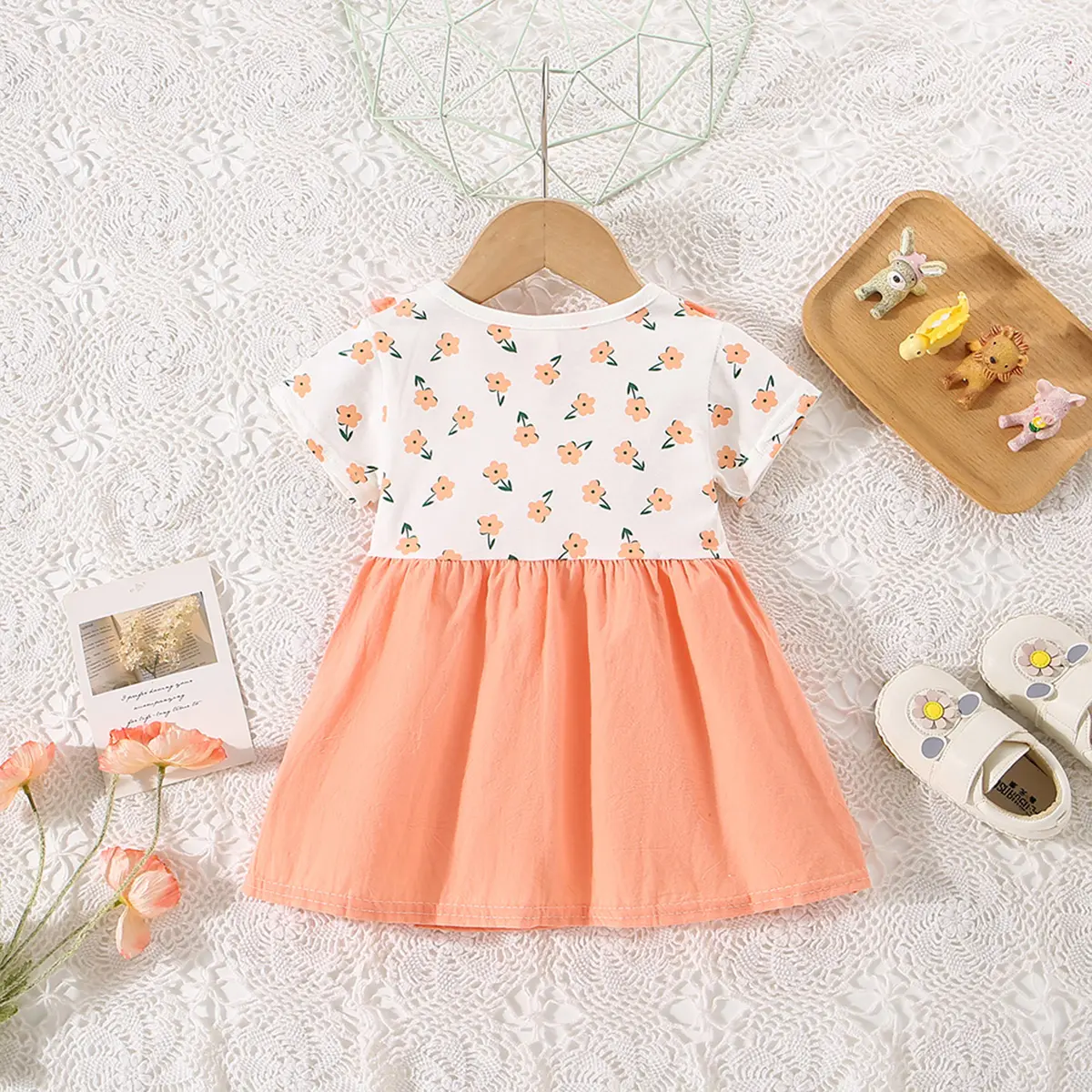 Baby Dresses Summer New Short Sleeve Flower Printed Children Clothes Strap Short Sleeve Sweet Style