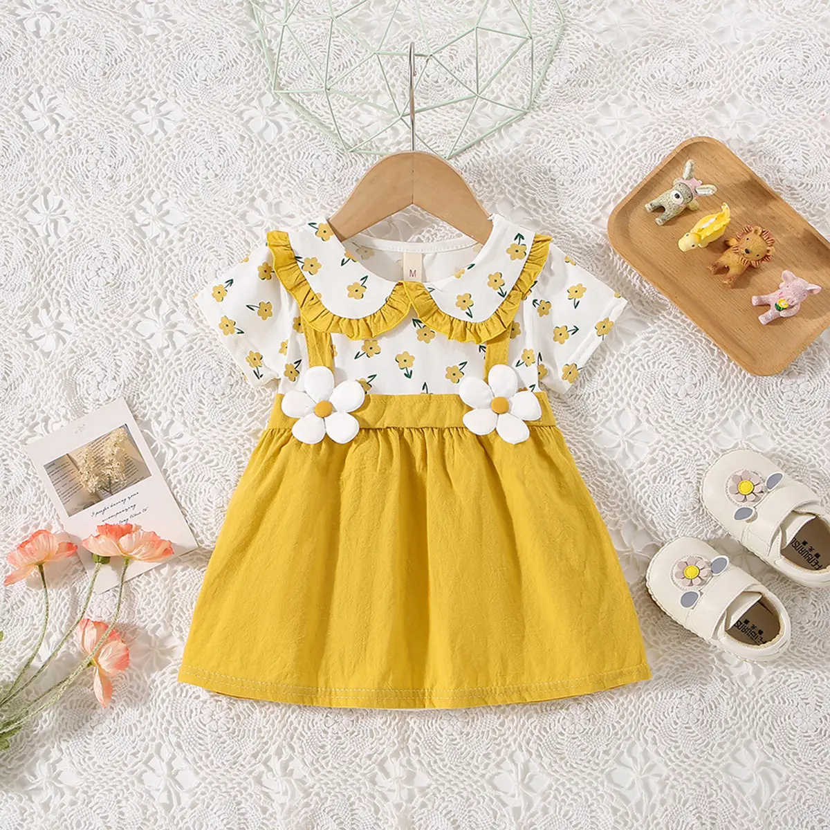 Baby Dresses Summer New Short Sleeve Flower Printed Children Clothes Strap Short Sleeve Sweet Style