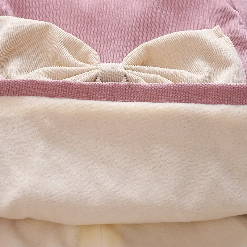 Autumn and Winter New Girls' Plush Dress Children's Corduroy Large Bow Pleated Stand Collar Winter Princess Dress