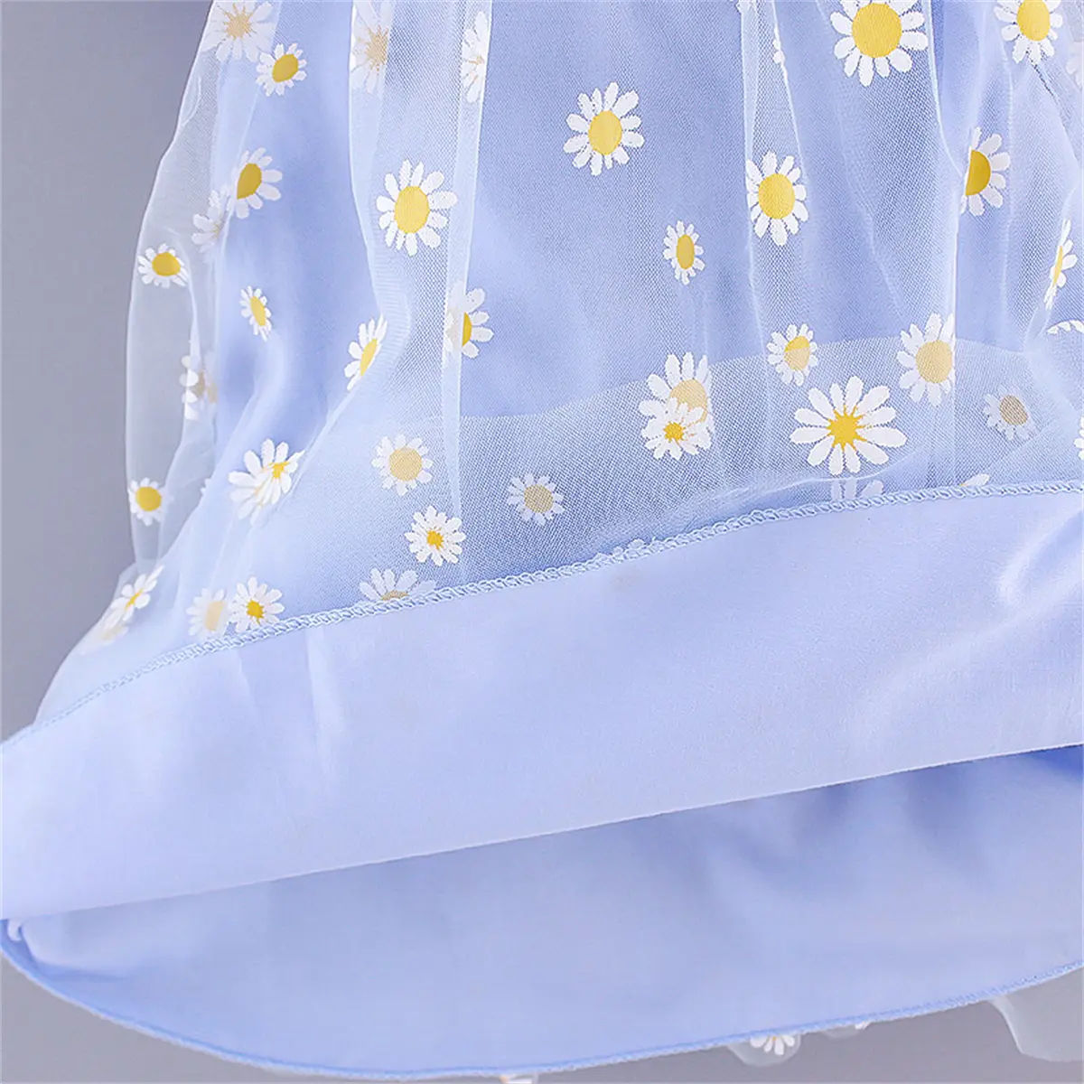 Summer Children's Dress Girl's Little Daisy Big Flip Collar Solid Color Sleeveless Sweet Cute Mesh Dress