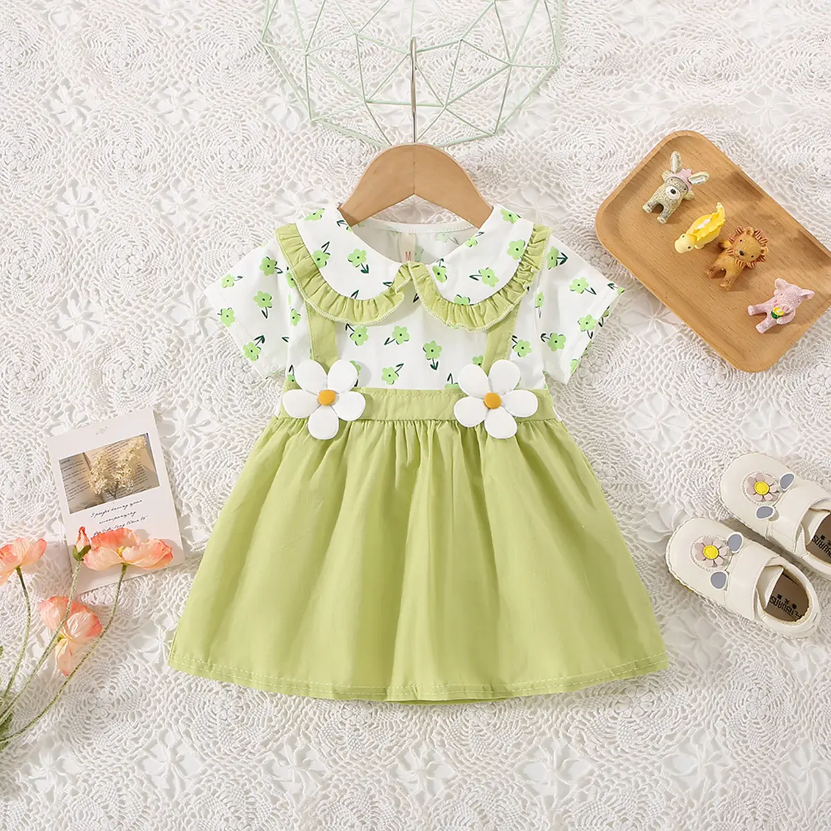 Baby Dresses Summer New Short Sleeve Flower Printed Children Clothes Strap Short Sleeve Sweet Style