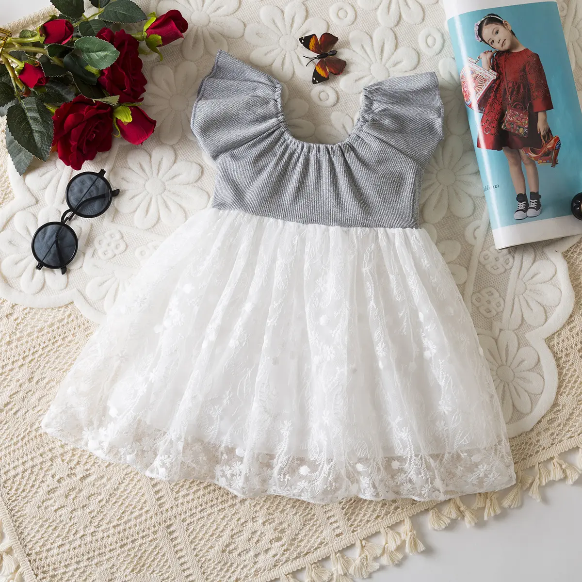 Baby Girl Dresses Summer New Sleeveless Mesh Toddler Dress Sweet Bow Flower Embroidery Casual Dresses For Girls
