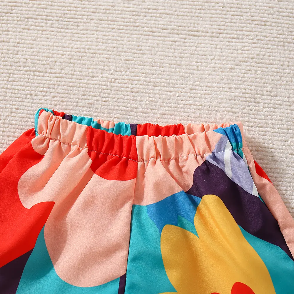 Summer 2/piece set of baby girl top and shorts set girl cartoon abstract printed small flying sleeve suspender top