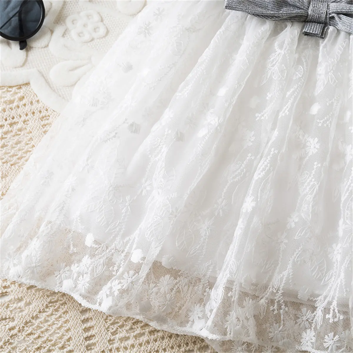 Baby Girl Dresses Summer New Sleeveless Mesh Toddler Dress Sweet Bow Flower Embroidery Casual Dresses For Girls