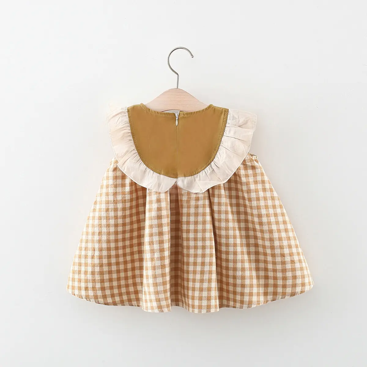 Baby girl dress summer girl embroidered round neck patchwork lace plaid sleeveless princess dress