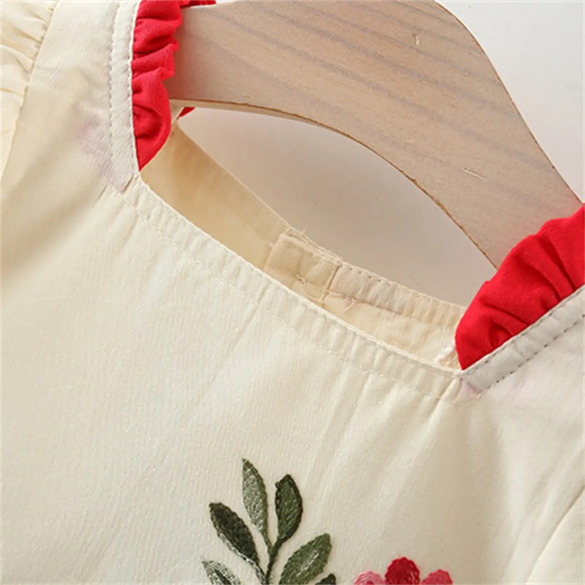Girl's Dress Summer Baby Girl Collar Colored Lace Flower and Leaf Embroidered Bubble Sleeves Princess Dress