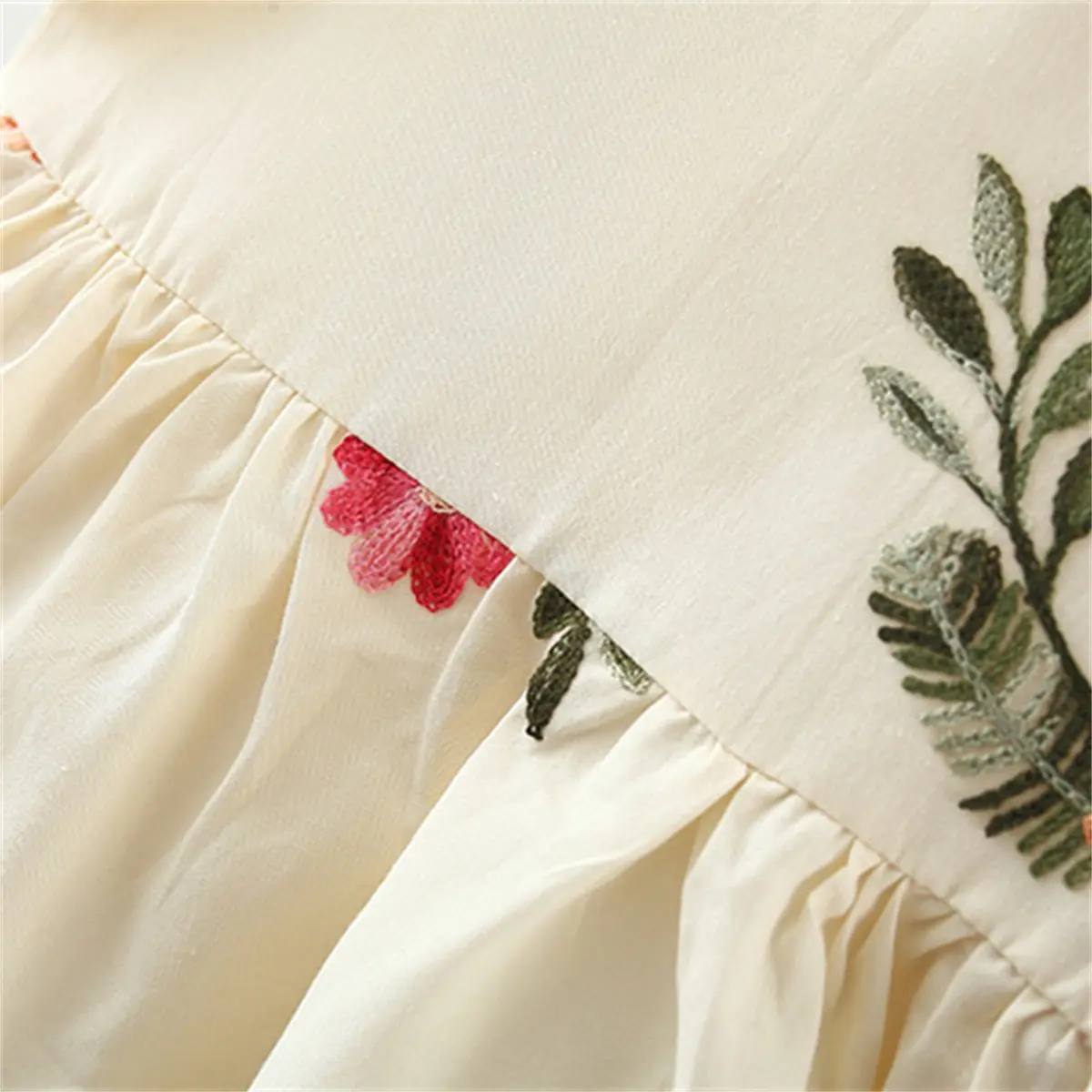 Girl's Dress Summer Baby Girl Collar Colored Lace Flower and Leaf Embroidered Bubble Sleeves Princess Dress