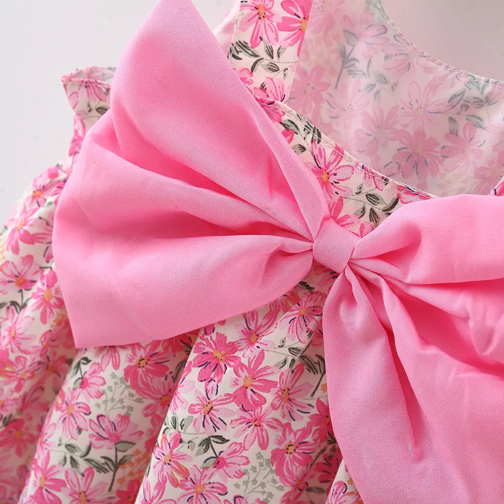 2 Pieces Set Summer New Baby Girl Dresses Sleeveless Flower Dress Hat Bow Sweet Beach Party Children Clothes