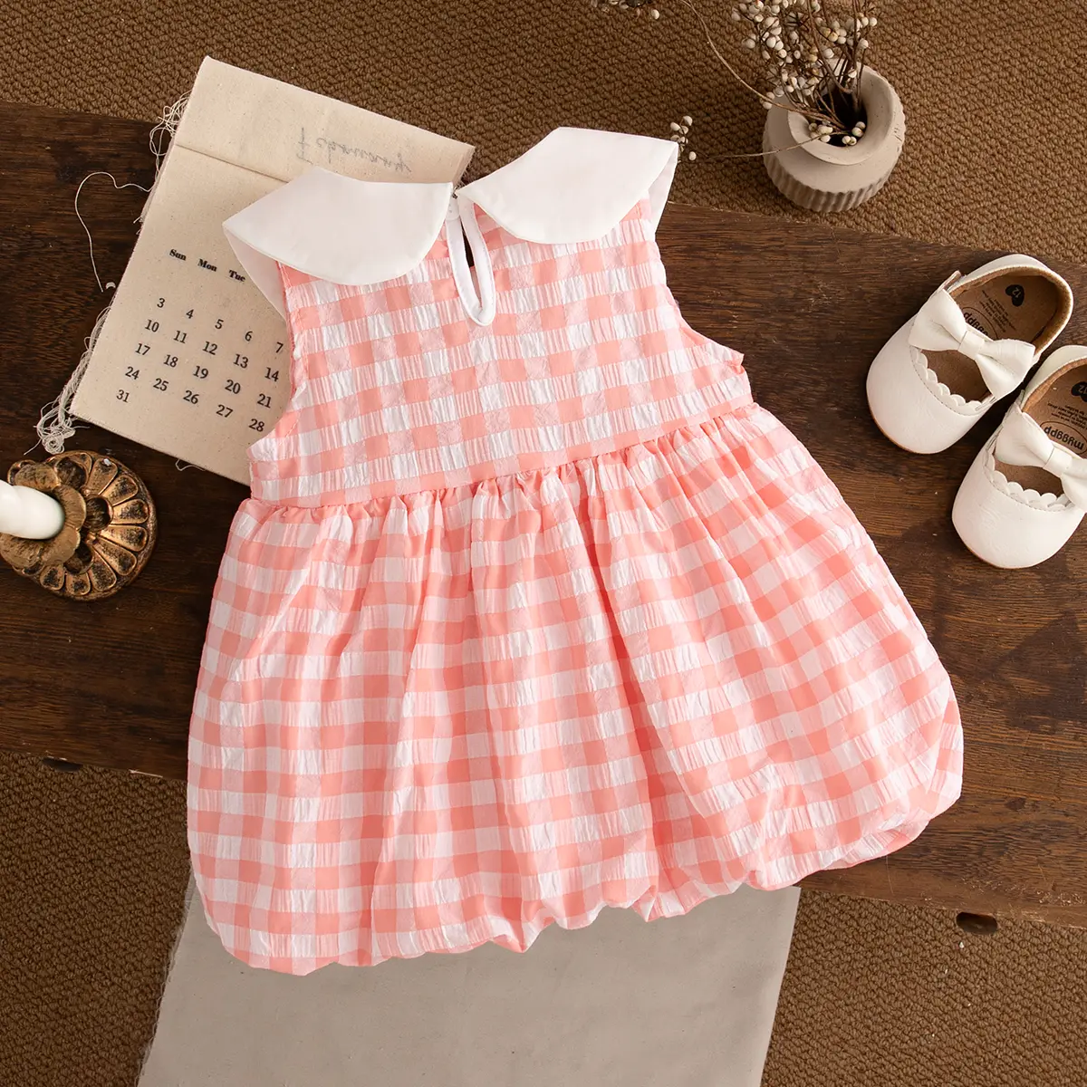 Baby Girl Dresses Summer New Sleeveless Sweet Casual Dresses For Girls Plaid Lapel Duck Embroidery Baby Clothes