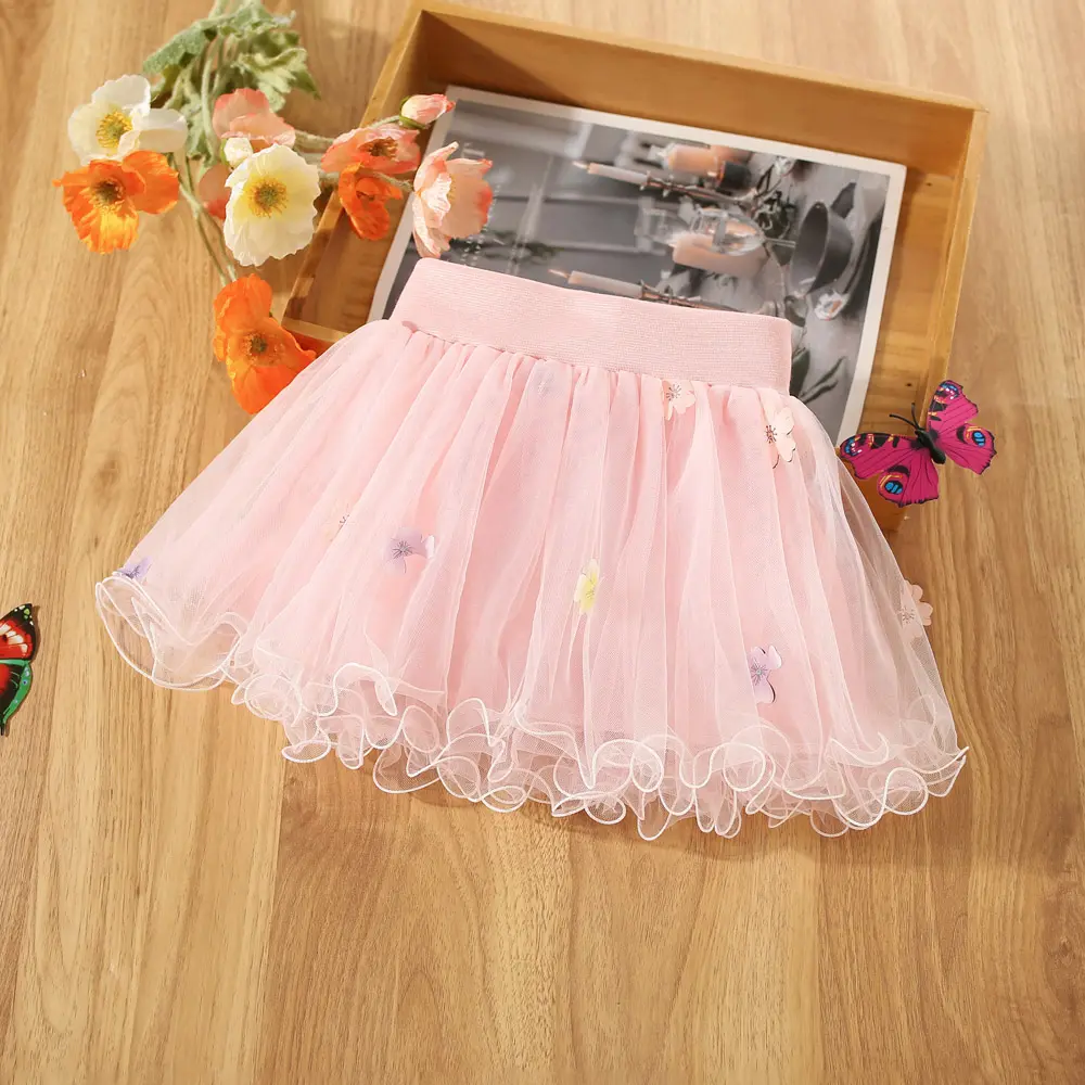 Summer girl half body dress baby girl bow printed lace mesh half body fluffy princess dress children's dress