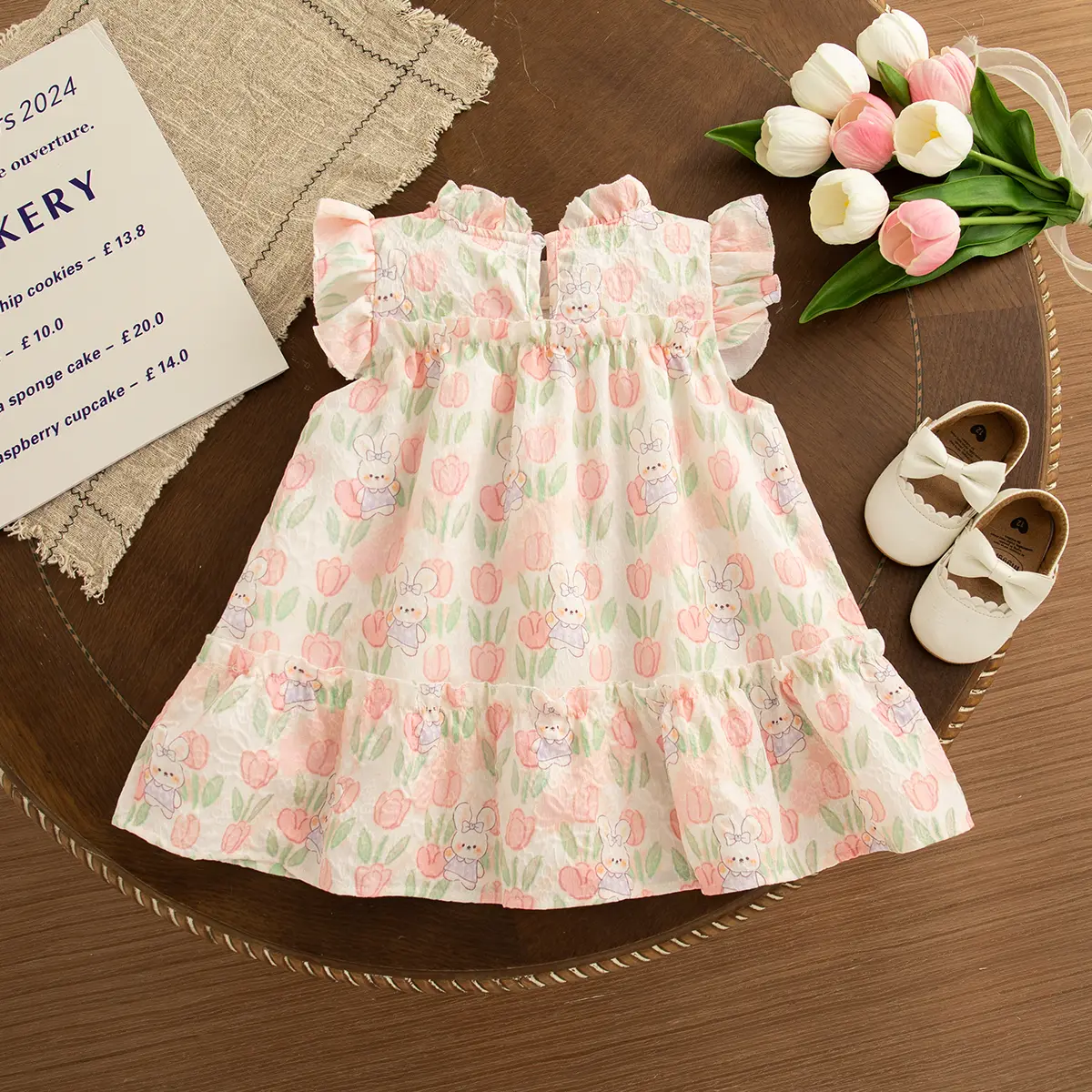 Baby Dresses Summer New Sleeveless Cute Girl Clothes Cartoon Rabbit Print Flounce 3d Flower Bud Bow Toddler Dress