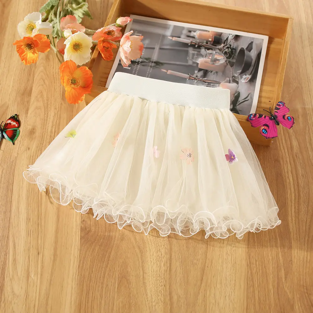 Summer girl half body dress baby girl bow printed lace mesh half body fluffy princess dress children's dress