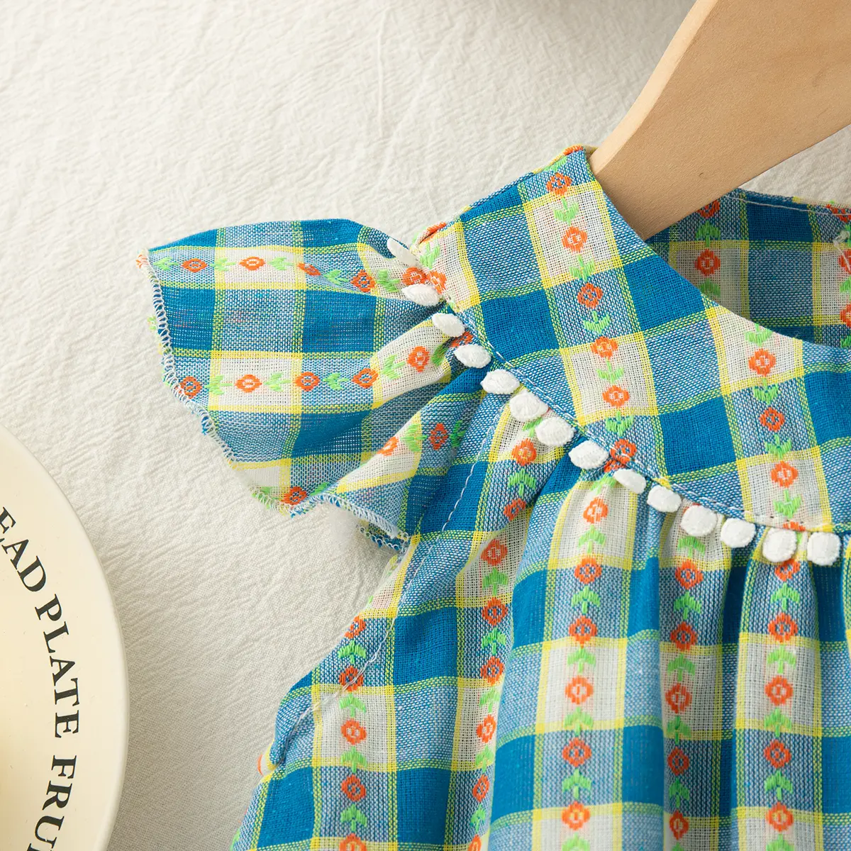Girls Dress Summer New Sleeveless Plaid Baby Girl Dresses Sweet Floral Print Round Neck Ruffled Edges Baby Clothing