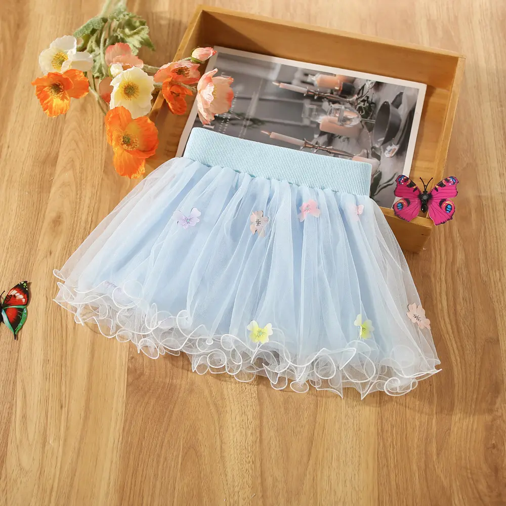 Summer girl half body dress baby girl bow printed lace mesh half body fluffy princess dress children's dress