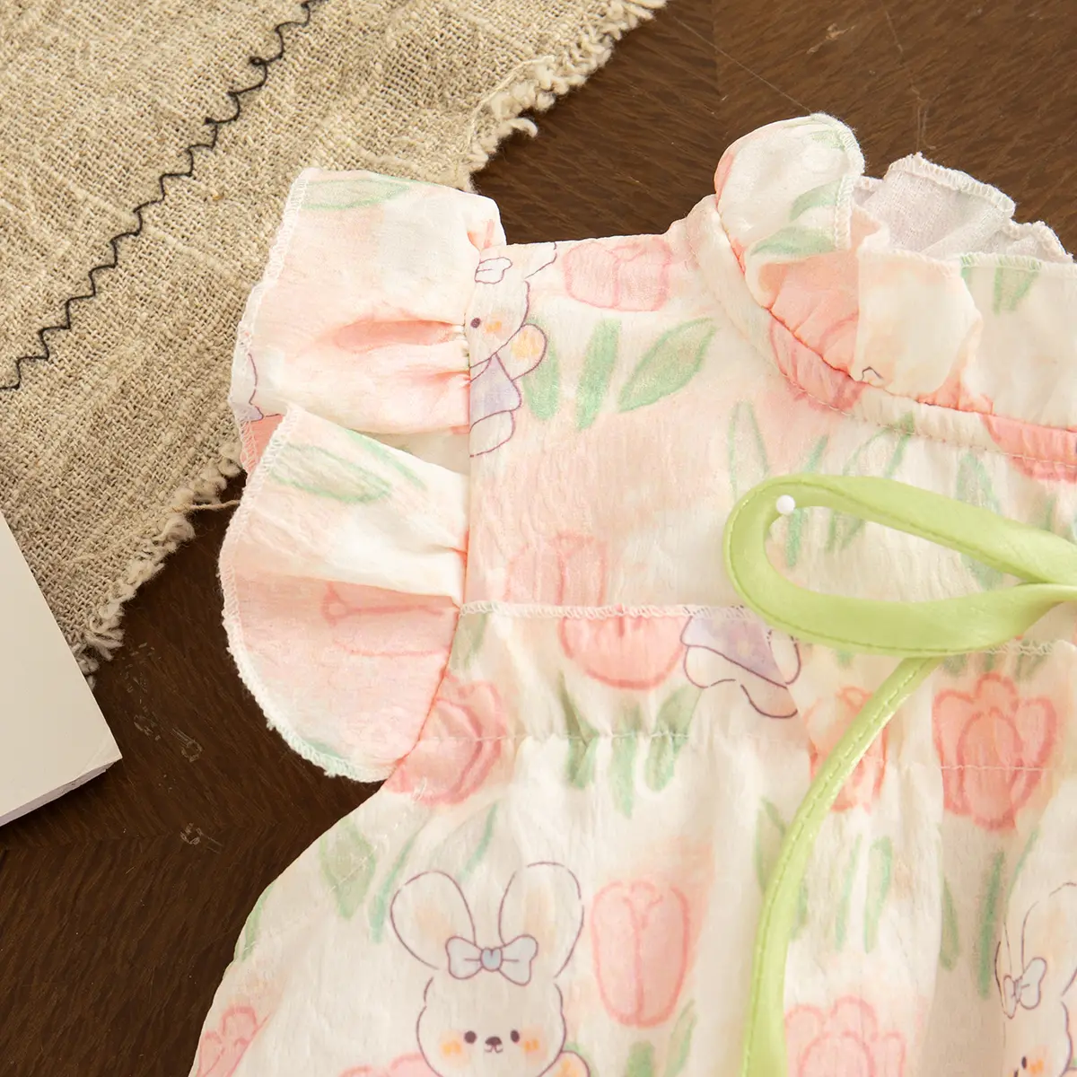 Baby Dresses Summer New Sleeveless Cute Girl Clothes Cartoon Rabbit Print Flounce 3d Flower Bud Bow Toddler Dress