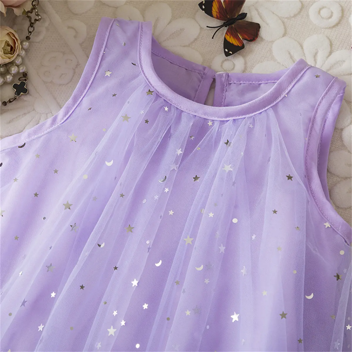 Girl Party Dress Summer New Sleeveless Mesh Baby Clothes Sweet Sequin Ruffled Bow Birthday Dress Baby Girl