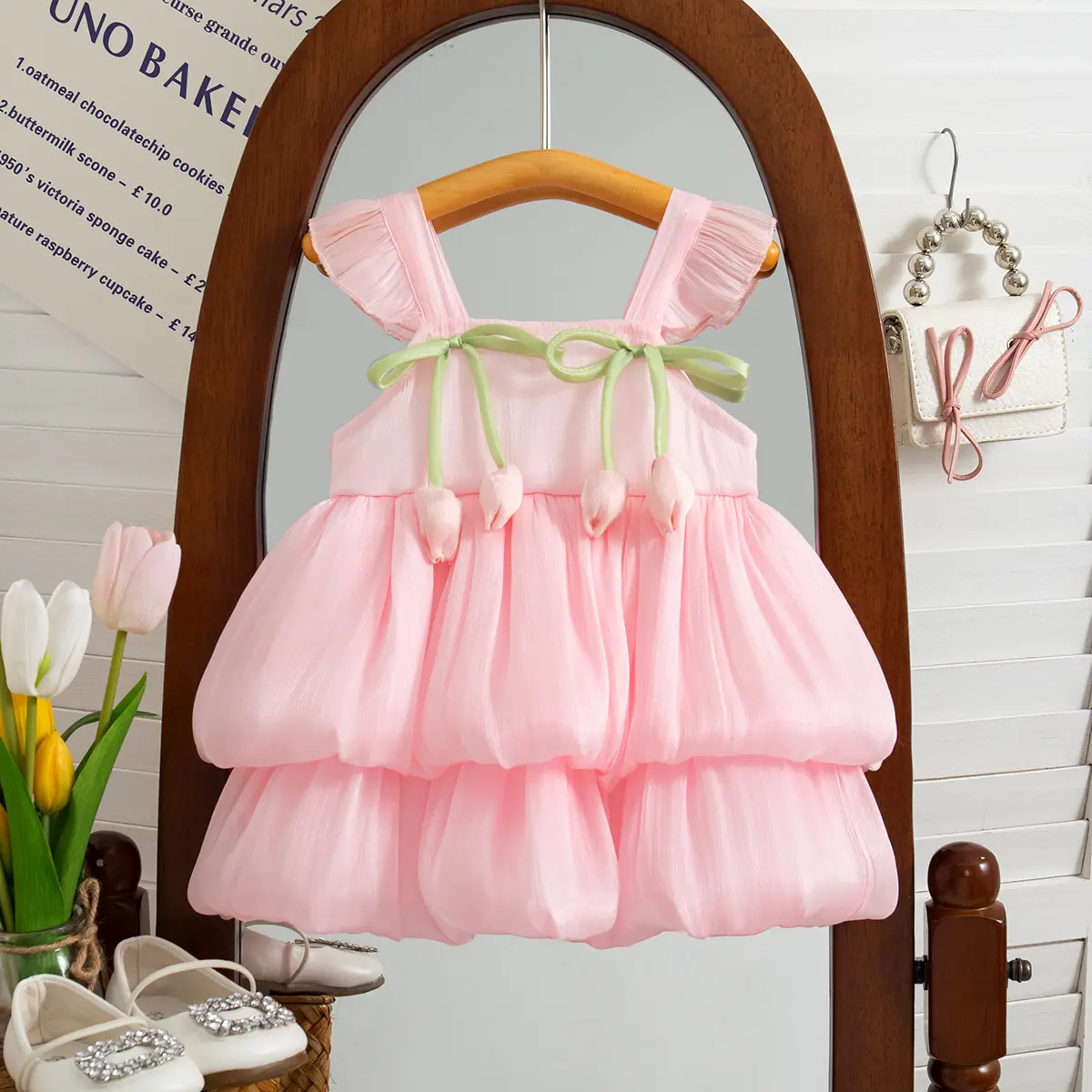 Baby Girl Dress Summer New Sleeveless Sweet Solid Color Baby Dresses Princess Bow Tulip Birthday Party Girl Clothing