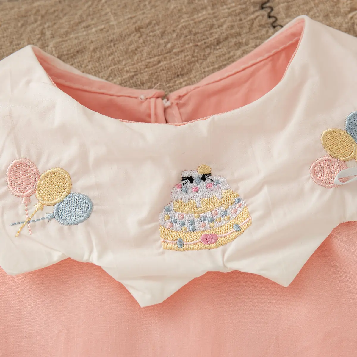Casual Dress For Girls Summer New Sleeveless Lapel Girls Dress Solid Color Cartoon Embroidery Ruffle Baby Clothing