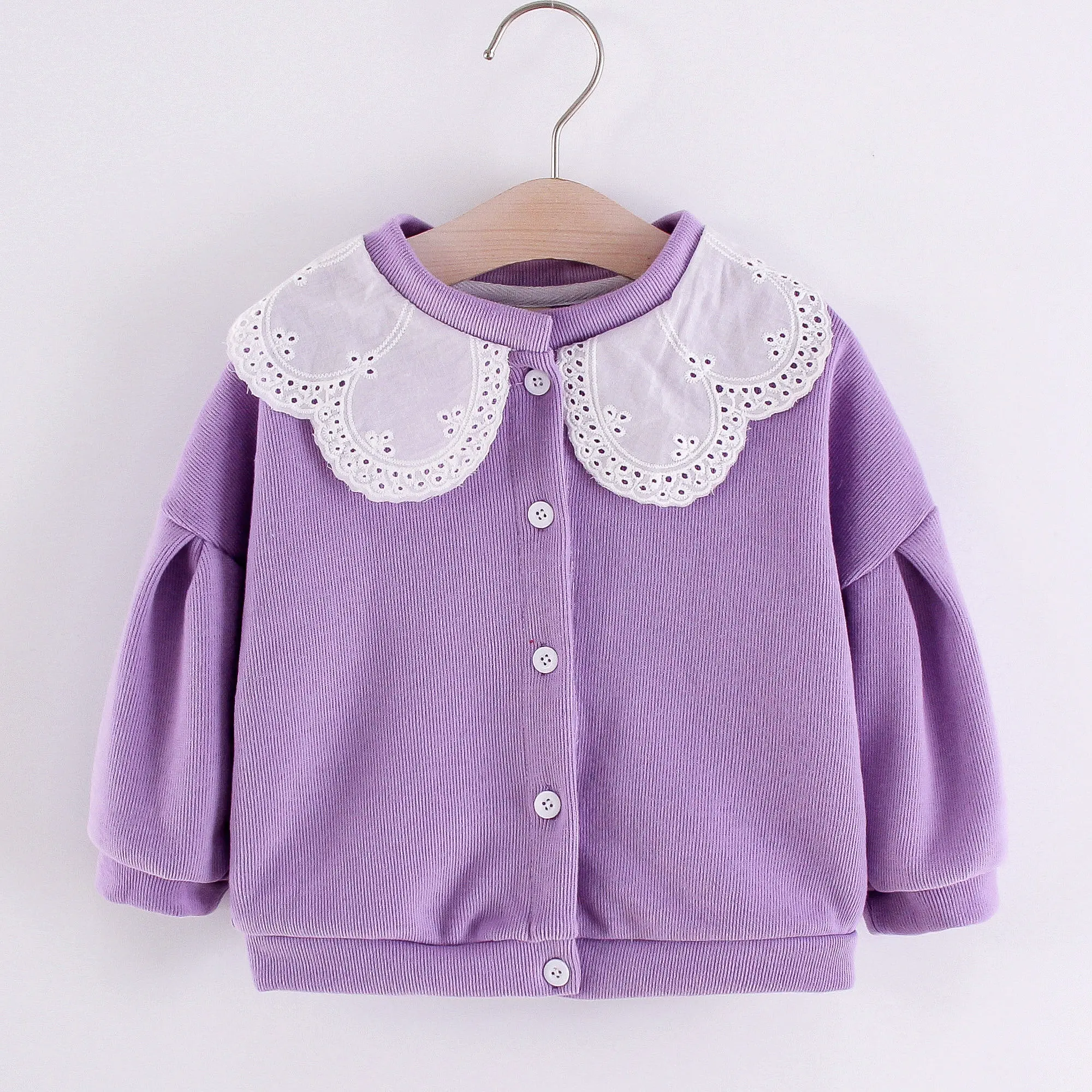 Spring and Autumn Long sleeved Girl's Coat Lace Collar Coat Girl Cartoon Embroidery Single breasted Long sleeved Loose Top