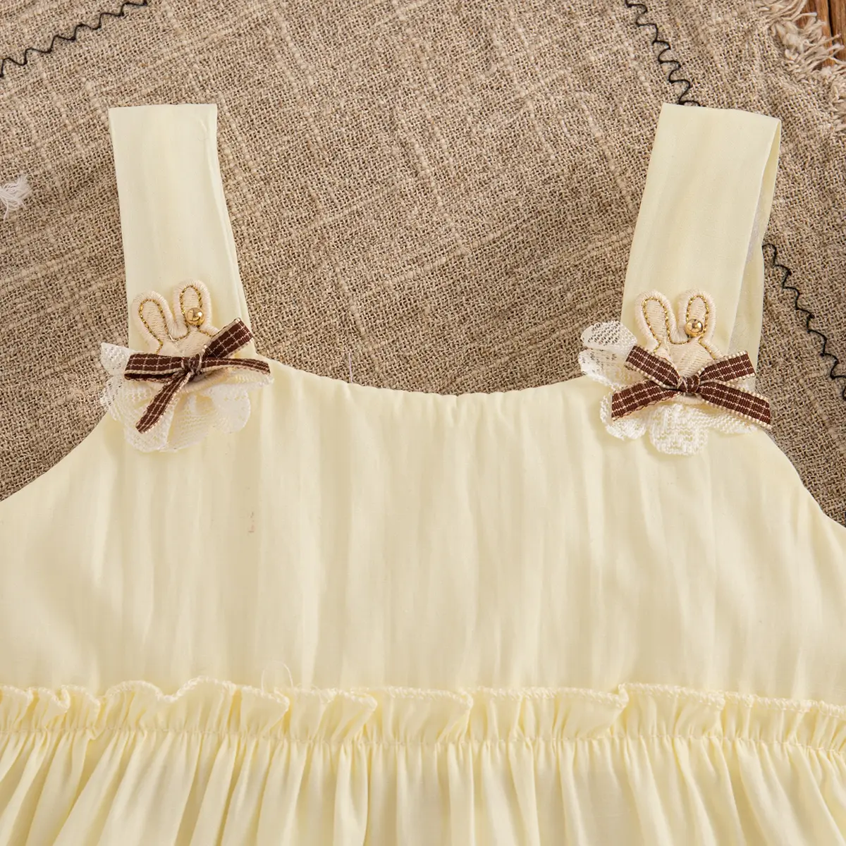 Toddler Dress Summer New Sleeveless Solid Color Baby Girl Dresses Splicing Daily Wrinkle Rabbit Ears Girl Clothing