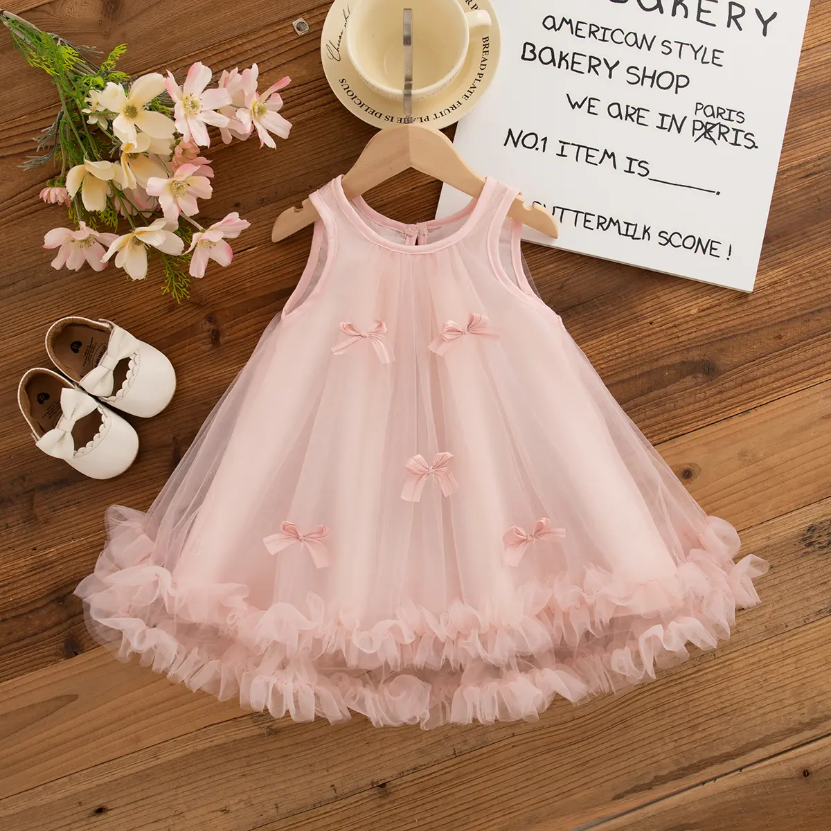 Birthday Dress Baby Girl Summer New Sleeveless Mesh Baby Dresses Sweet Bow Ruffle Casual Dresses For Girls