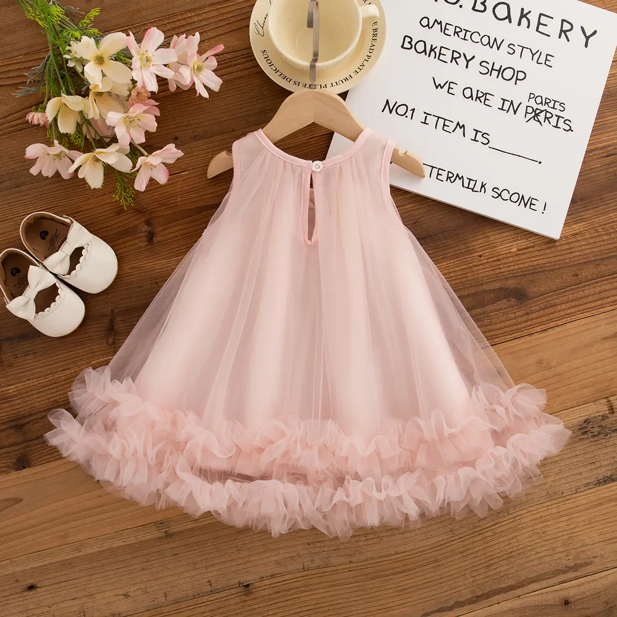 Birthday Dress Baby Girl Summer New Sleeveless Mesh Baby Dresses Sweet Bow Ruffle Casual Dresses For Girls