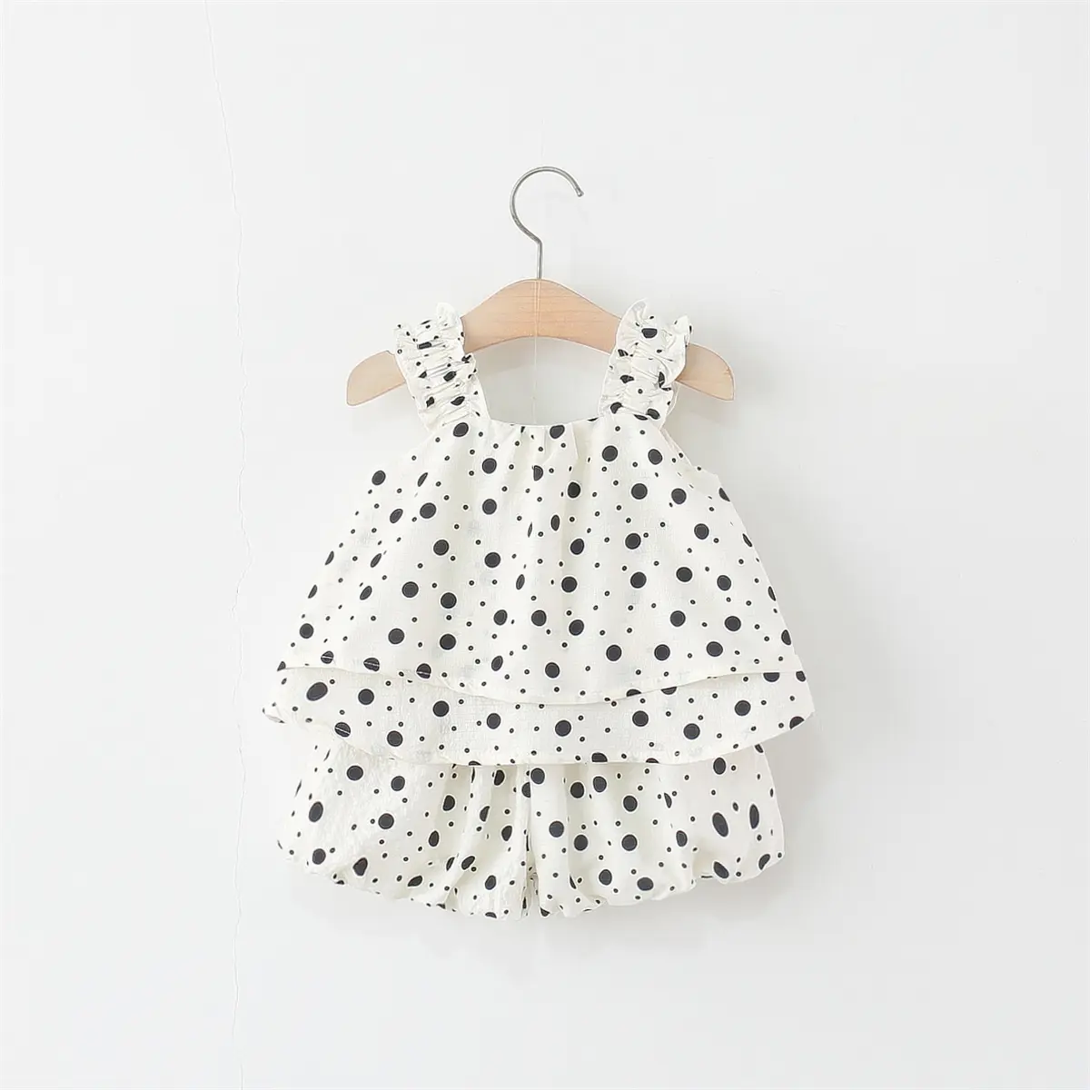 2 Pieces Set Baby Clothes Summer New Sleeveless Shorts Girl Clothing Sweet Bow Polka Dots Sets For Baby