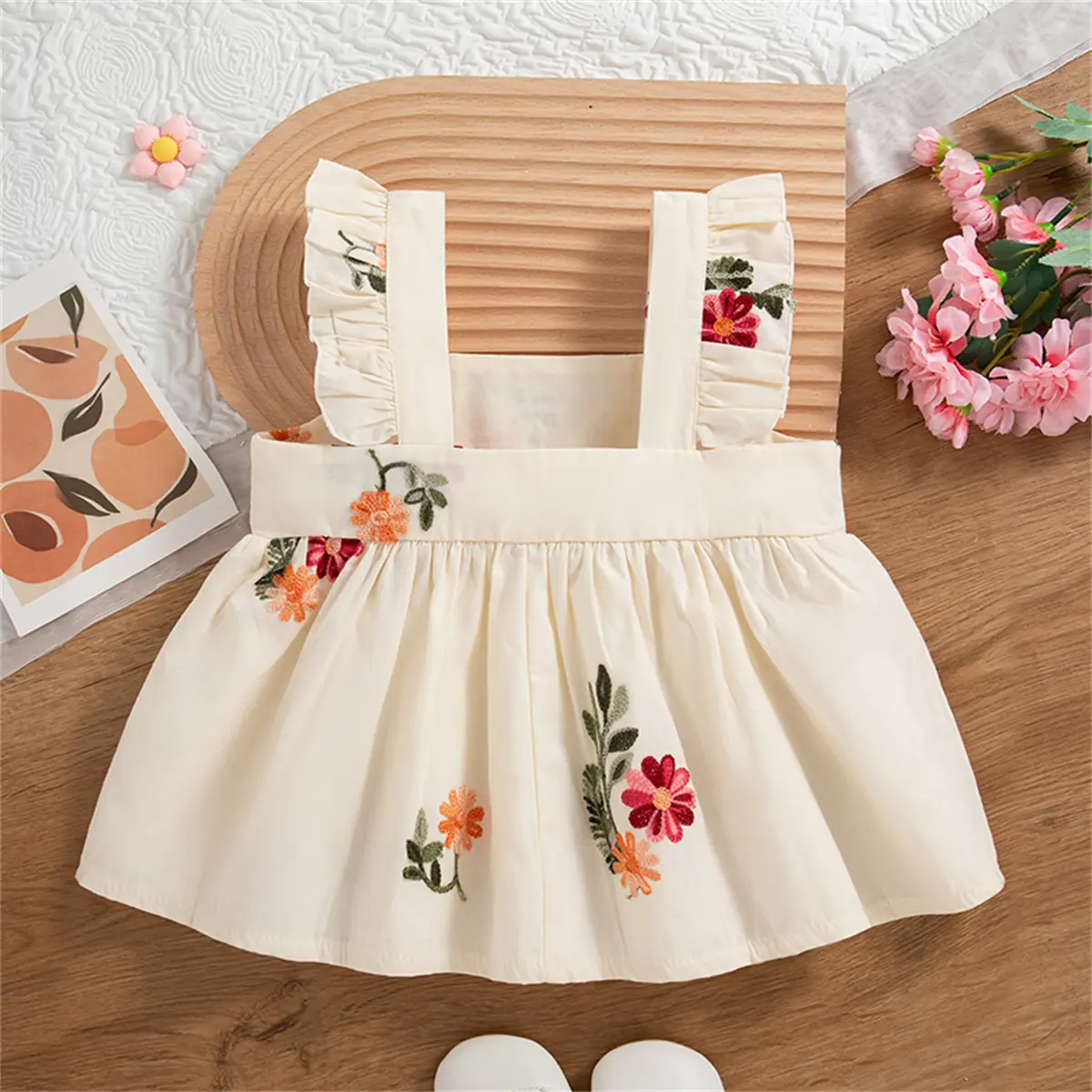 Baby Girl Dress Summer Flower Embroidered Sleeveless Princess Dress Cotton Small Flying Sleeve Casual Dress