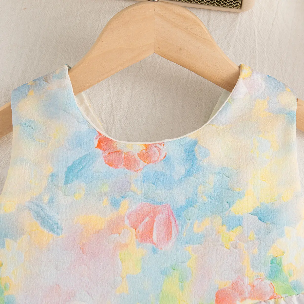 Summer 2 Pieces Set Clothes Girl Sleeveless Shorts Flower Print Baby Clothes Sweet Bow Blue Beach Party Baby Sets